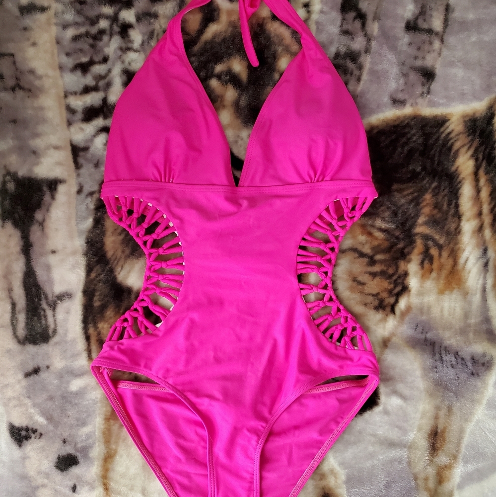 Shein One piece swim bathing suit Bright Pink